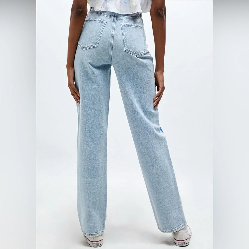 PacSun 90s Boyfriend Jeans Size 27 Light Wash Patchwork High Rise Baggy Denim - Picture 2 of 8